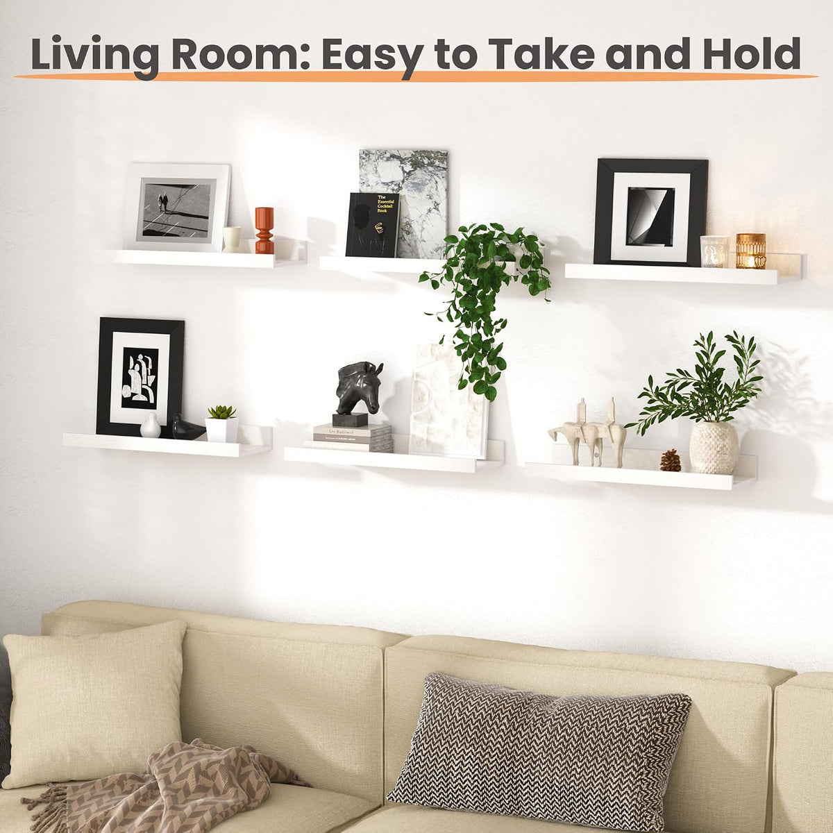 Floating Shelves for Wall Decor and Storage, Brown, 6Pcs 15.7''