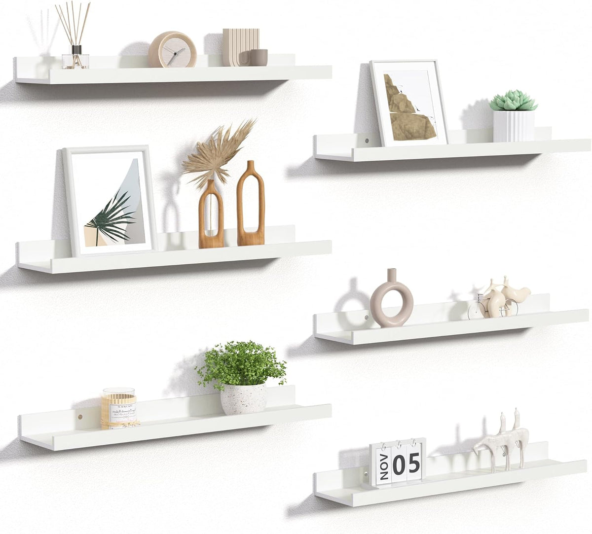 Floating Shelves for Wall Decor and Storage, Brown, 6Pcs 15.7''