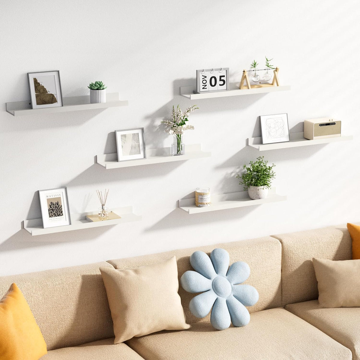 Floating Shelves for Wall Decor and Storage, Brown, 6Pcs 15.7''