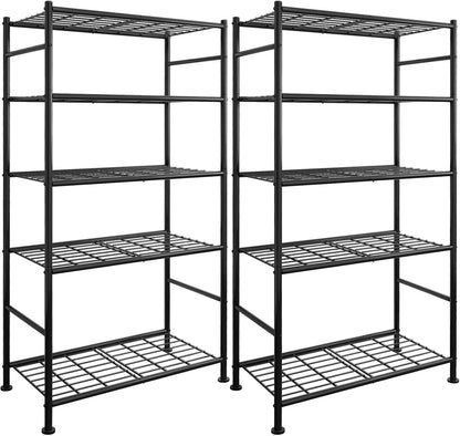 2-Pack 5-Tier Steel Garage Storage Shelves, 33.5"x12.6"x72", Black