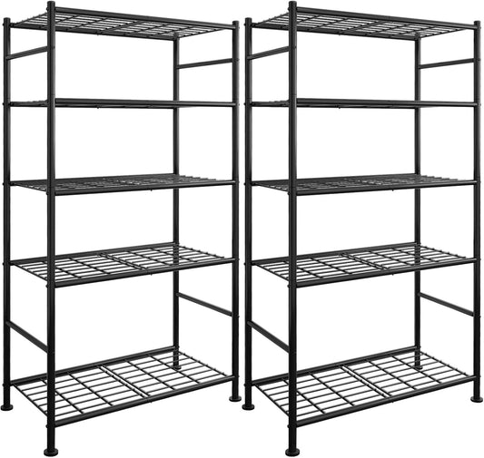 2-Pack 5-Tier Steel Garage Storage Shelves, 33.5"x12.6"x72", Black