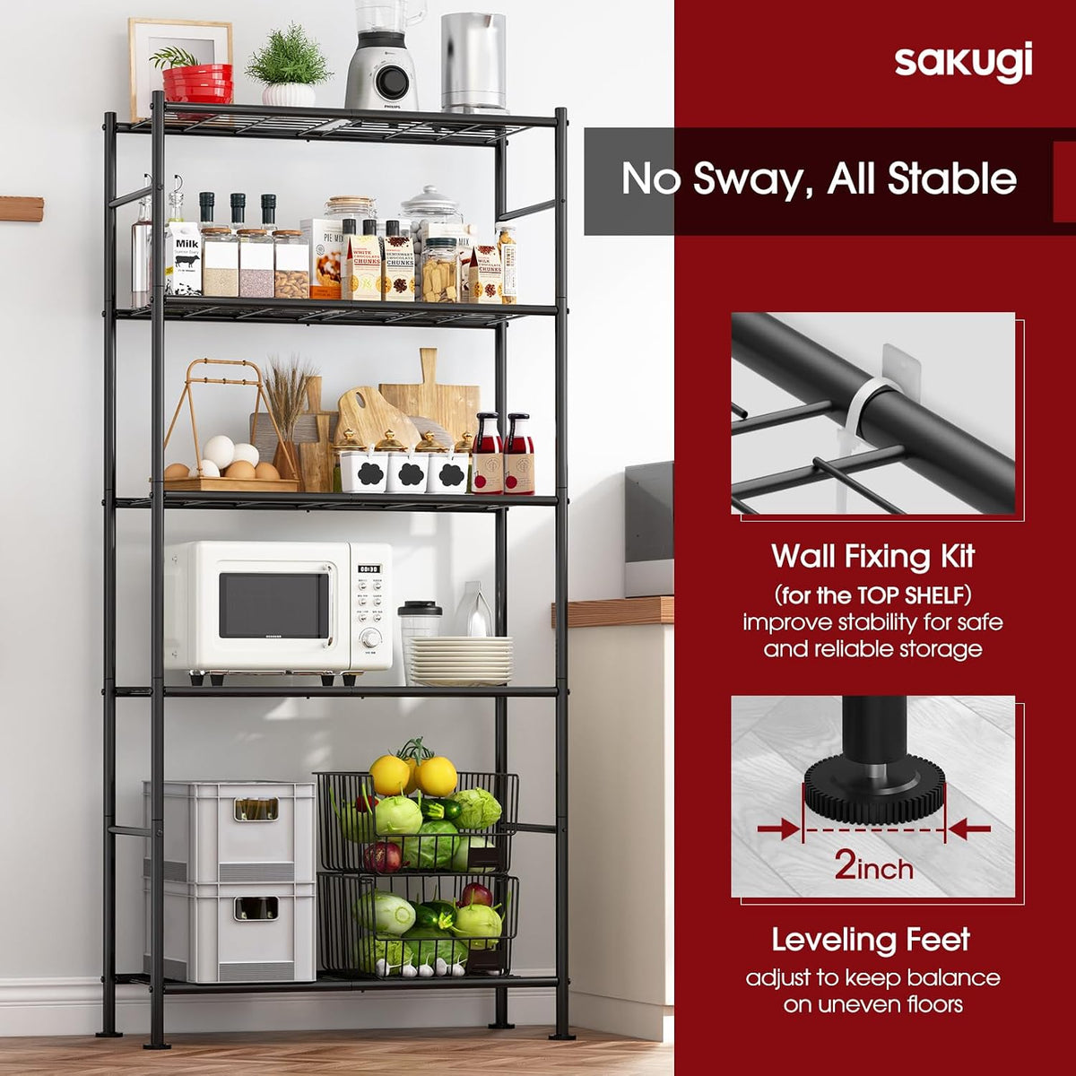 2-Pack 5-Tier Steel Garage Storage Shelves, 33.5"x12.6"x72", Black