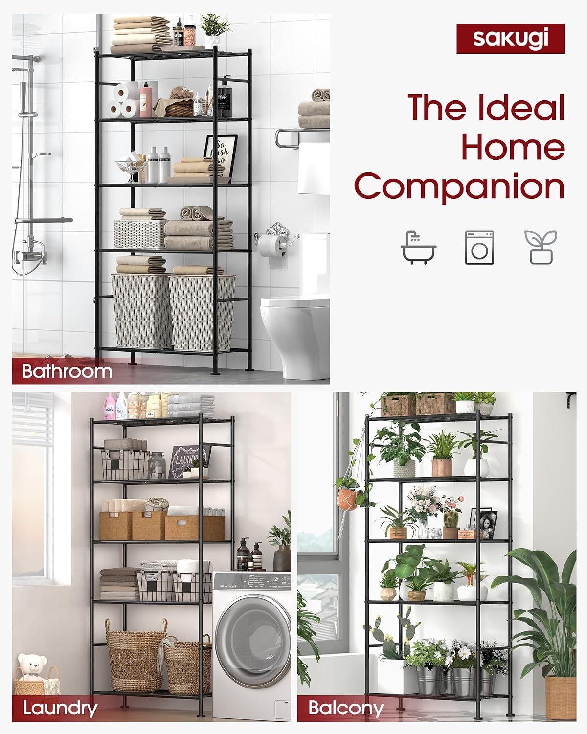 2-Pack 5-Tier Steel Garage Storage Shelves, 33.5"x12.6"x72", Black