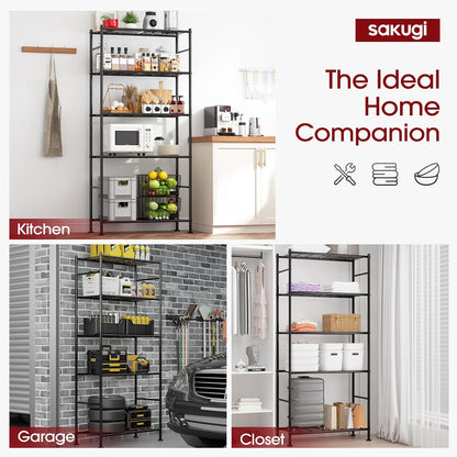 2-Pack 5-Tier Steel Garage Storage Shelves, 33.5"x12.6"x72", Black