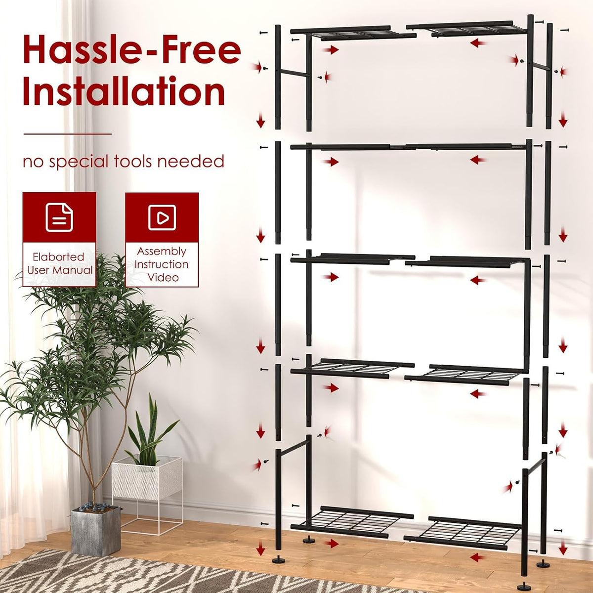 2-Pack 5-Tier Steel Garage Storage Shelves, 33.5"x12.6"x72", Black