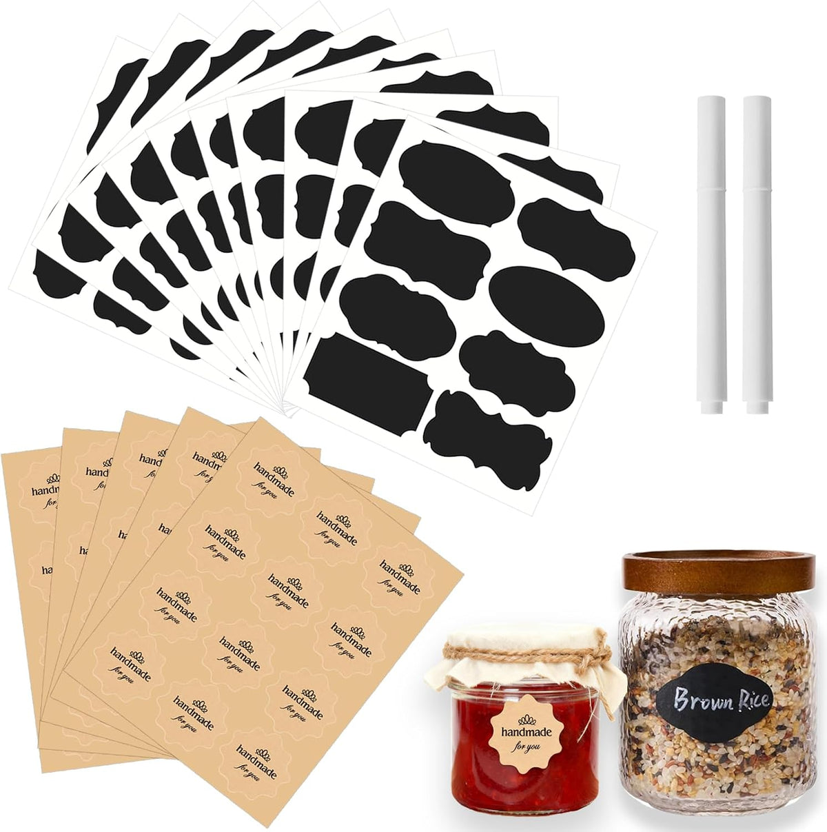 Canning Label Stickers Set with Chalk Markers for Mason Jars