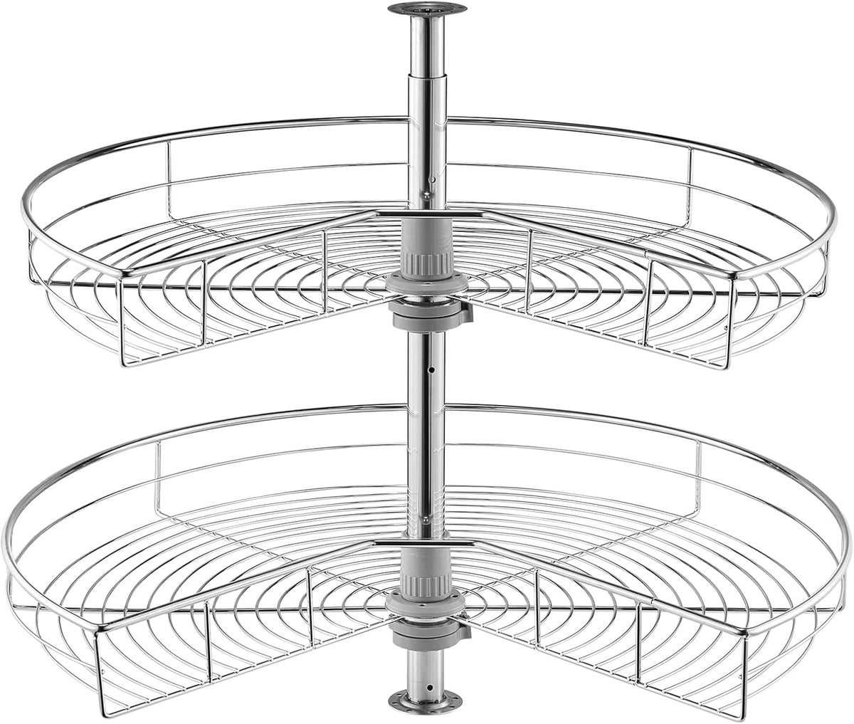 28" Kidney Shaped Chrome Corner Organizer, 360° Rotatble Kitchen Base Cabinet Blind Corner, 2 Tier Height Adjustable Storage Rack, Carbon Steel Lazy Susan Replacement Shelf for Cabinet Corner