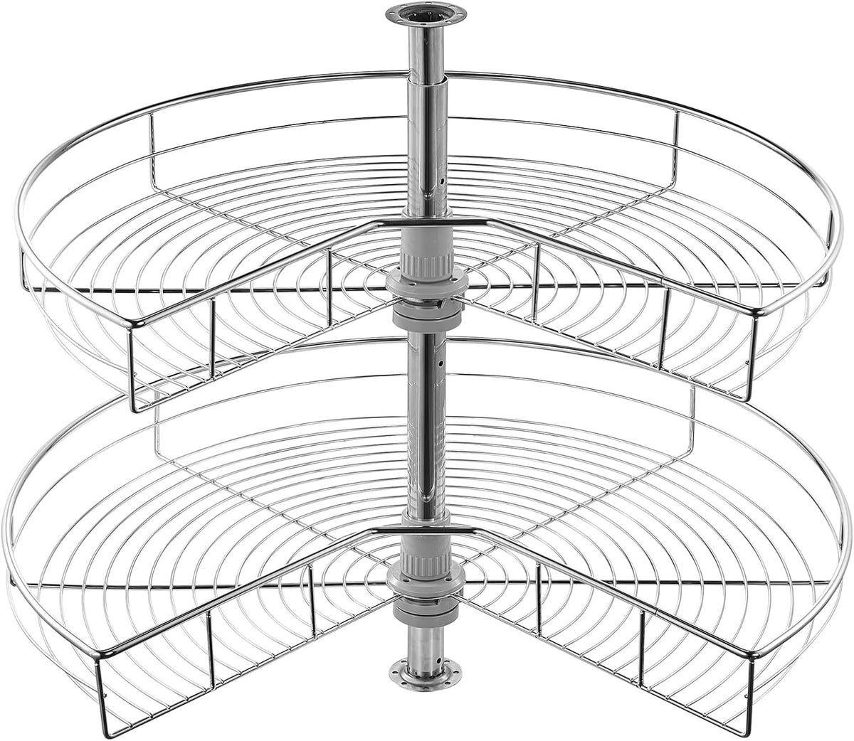 28" Kidney Shaped Chrome Corner Organizer, 360° Rotatble Kitchen Base Cabinet Blind Corner, 2 Tier Height Adjustable Storage Rack, Carbon Steel Lazy Susan Replacement Shelf for Cabinet Corner