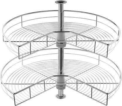 28" Kidney Shaped Chrome Corner Organizer, 360° Rotatble Kitchen Base Cabinet Blind Corner, 2 Tier Height Adjustable Storage Rack, Carbon Steel Lazy Susan Replacement Shelf for Cabinet Corner