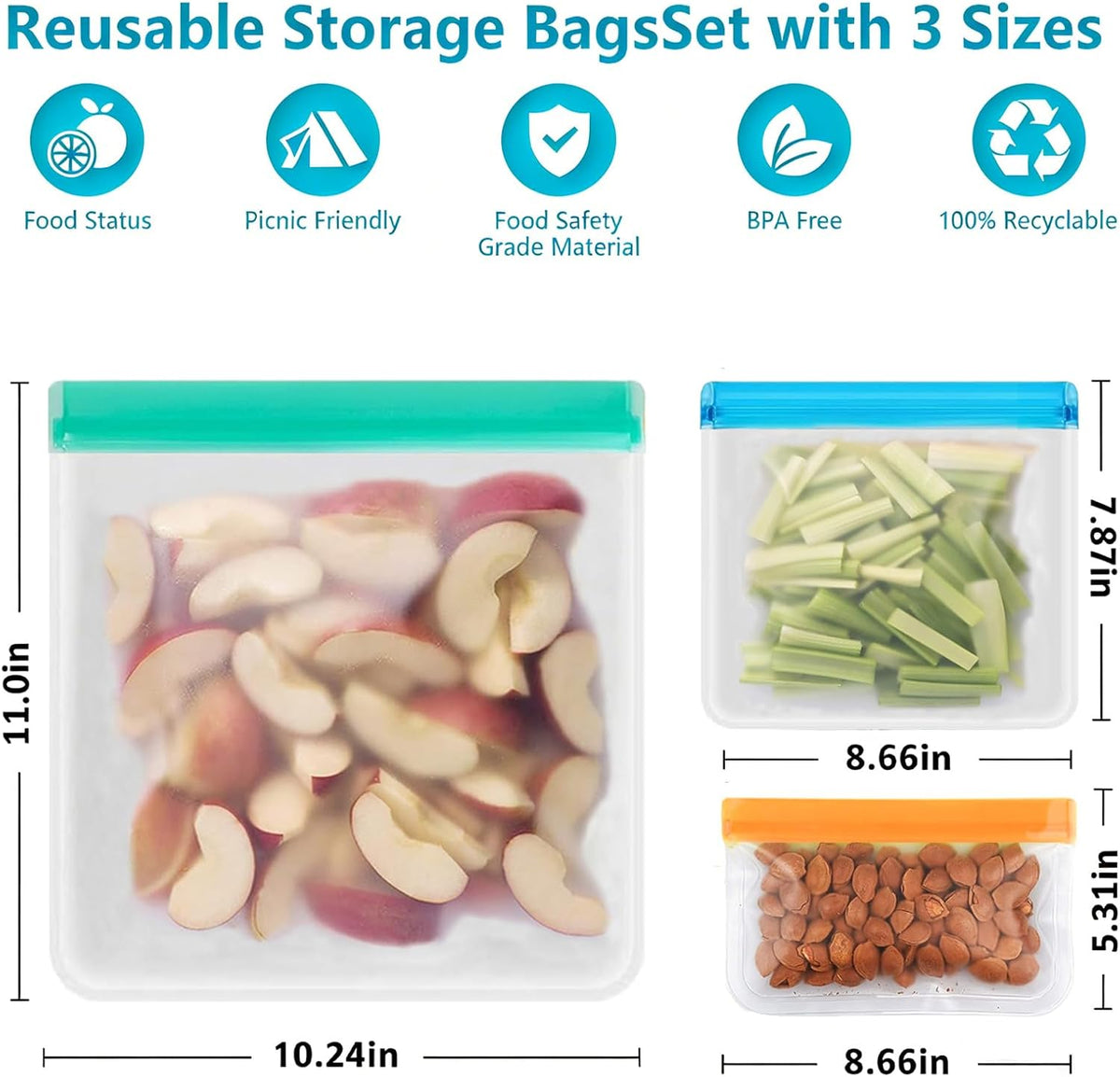 Reusable Snack Bags, BPA Free PEVA, Small Snack Size