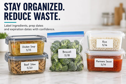 ™ 1000 Removable Food Labels for Containers, 1" x 2", Freezer & Refrigerator Date Stickers, Easy to Write, No Residue, Meal Prep & Restaurant Use
