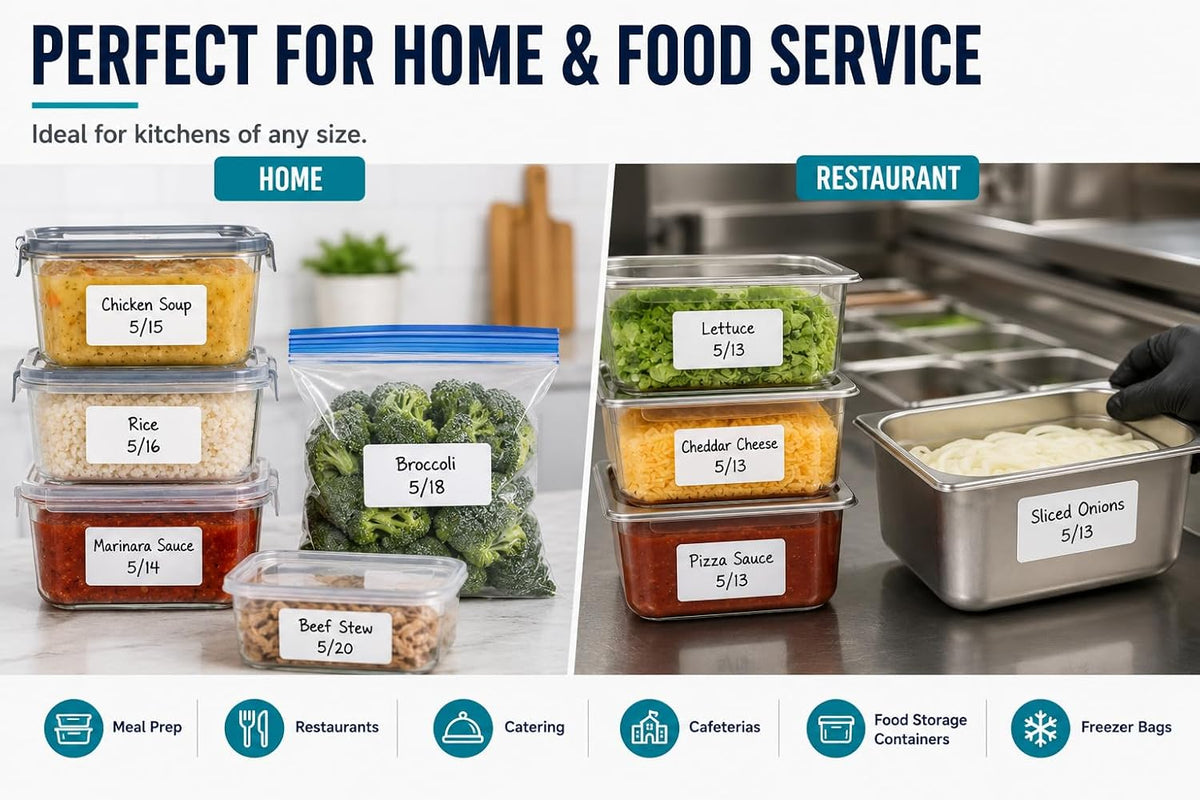 ™ 1000 Removable Food Labels for Containers, 1" x 2", Freezer & Refrigerator Date Stickers, Easy to Write, No Residue, Meal Prep & Restaurant Use