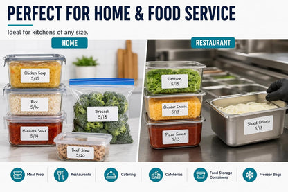™ 1000 Removable Food Labels for Containers, 1" x 2", Freezer & Refrigerator Date Stickers, Easy to Write, No Residue, Meal Prep & Restaurant Use