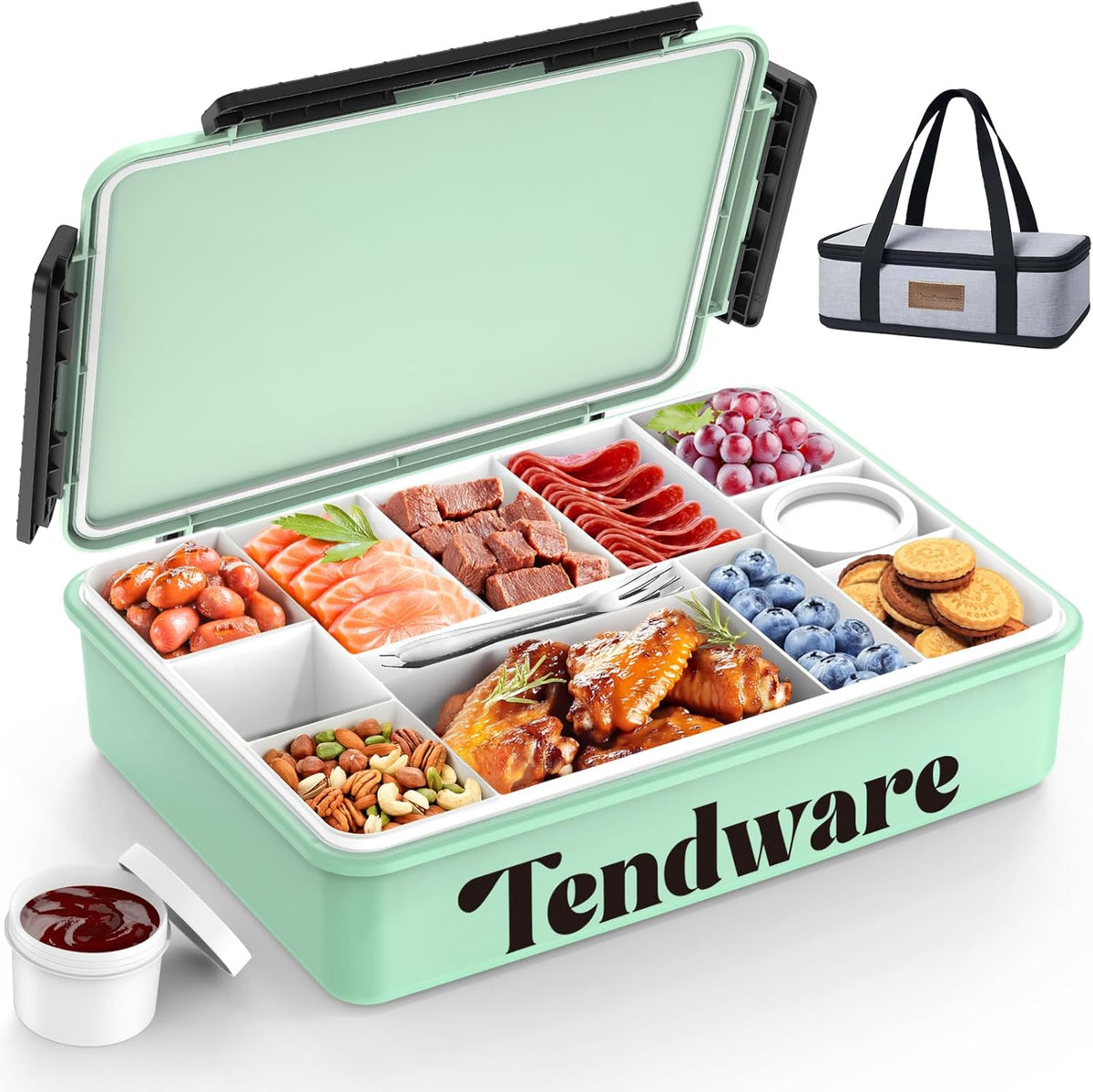 Chilled Portable Snackle Box Container with Ice Pack, Beach Essentials for Summer, Divided Serving Tray with Insulated Bag, Snack Containers for Road Trip Charcuterie Snack Picnic, Peony