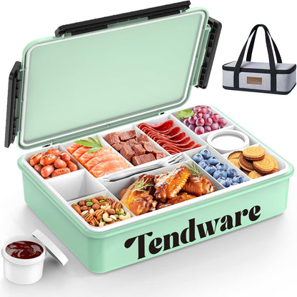 Chilled Portable Snackle Box Container with Ice Pack, Beach Essentials for Summer, Divided Serving Tray with Insulated Bag, Snack Containers for Road Trip Charcuterie Snack Picnic, Peony