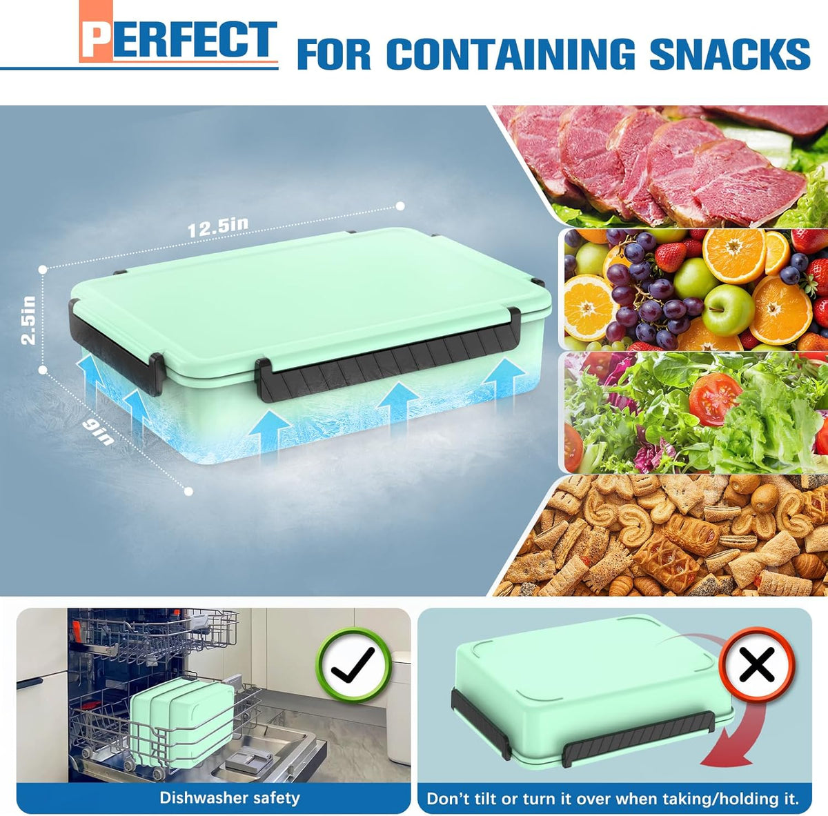 Chilled Portable Snackle Box Container with Ice Pack, Beach Essentials for Summer, Divided Serving Tray with Insulated Bag, Snack Containers for Road Trip Charcuterie Snack Picnic, Peony