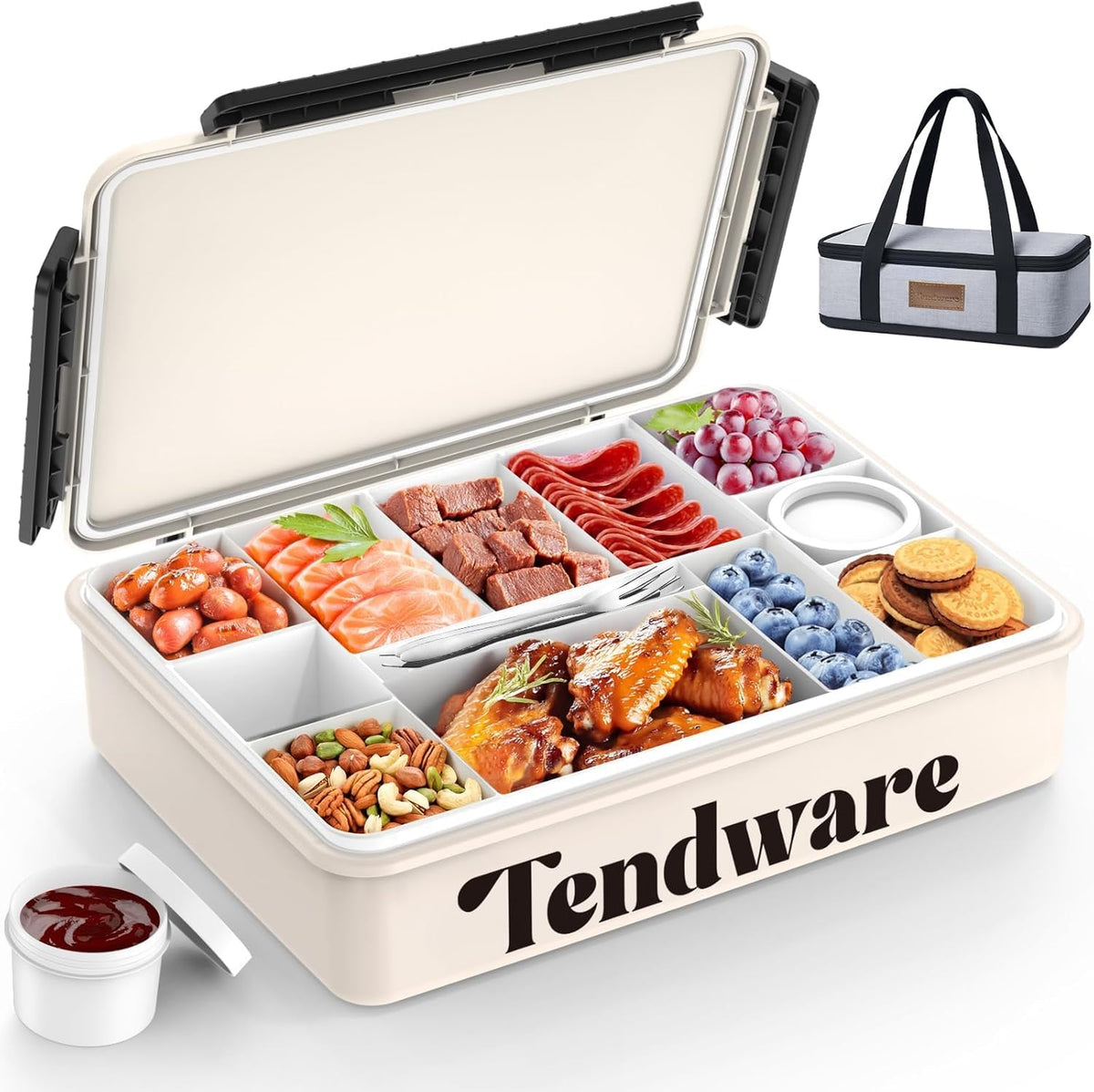 Chilled Portable Snackle Box Container with Ice Pack, Beach Essentials for Summer, Divided Serving Tray with Insulated Bag, Snack Containers for Road Trip Charcuterie Snack Picnic, Peony