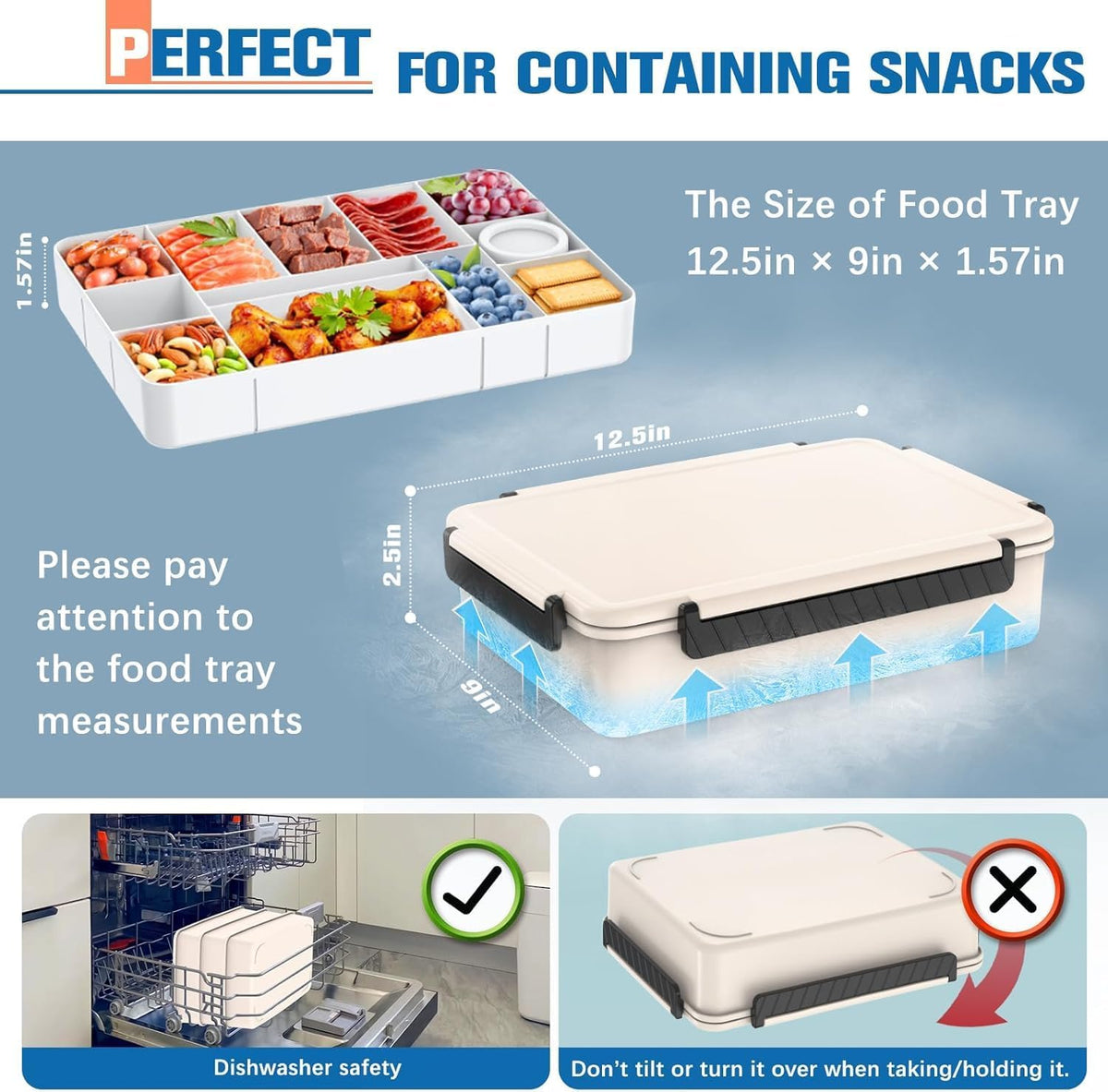 Chilled Portable Snackle Box Container with Ice Pack, Beach Essentials for Summer, Divided Serving Tray with Insulated Bag, Snack Containers for Road Trip Charcuterie Snack Picnic, Peony