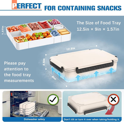 Chilled Portable Snackle Box Container with Ice Pack, Beach Essentials for Summer, Divided Serving Tray with Insulated Bag, Snack Containers for Road Trip Charcuterie Snack Picnic, Peony