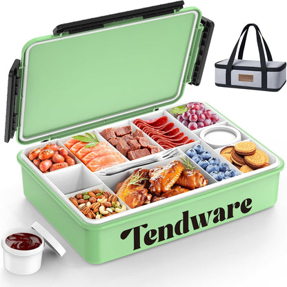 Chilled Portable Snackle Box Container with Ice Pack, Beach Essentials for Summer, Divided Serving Tray with Insulated Bag, Snack Containers for Road Trip Charcuterie Snack Picnic, Peony