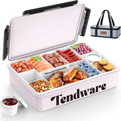 Chilled Portable Snackle Box Container with Ice Pack, Beach Essentials for Summer, Divided Serving Tray with Insulated Bag, Snack Containers for Road Trip Charcuterie Snack Picnic, Peony