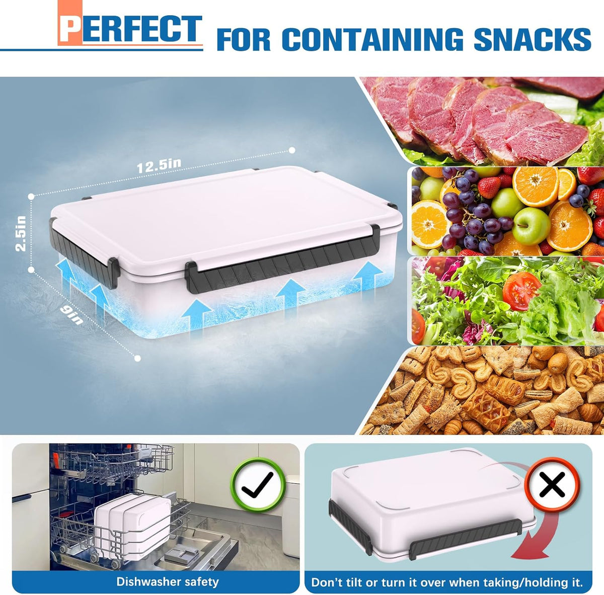 Chilled Portable Snackle Box Container with Ice Pack, Beach Essentials for Summer, Divided Serving Tray with Insulated Bag, Snack Containers for Road Trip Charcuterie Snack Picnic, Peony