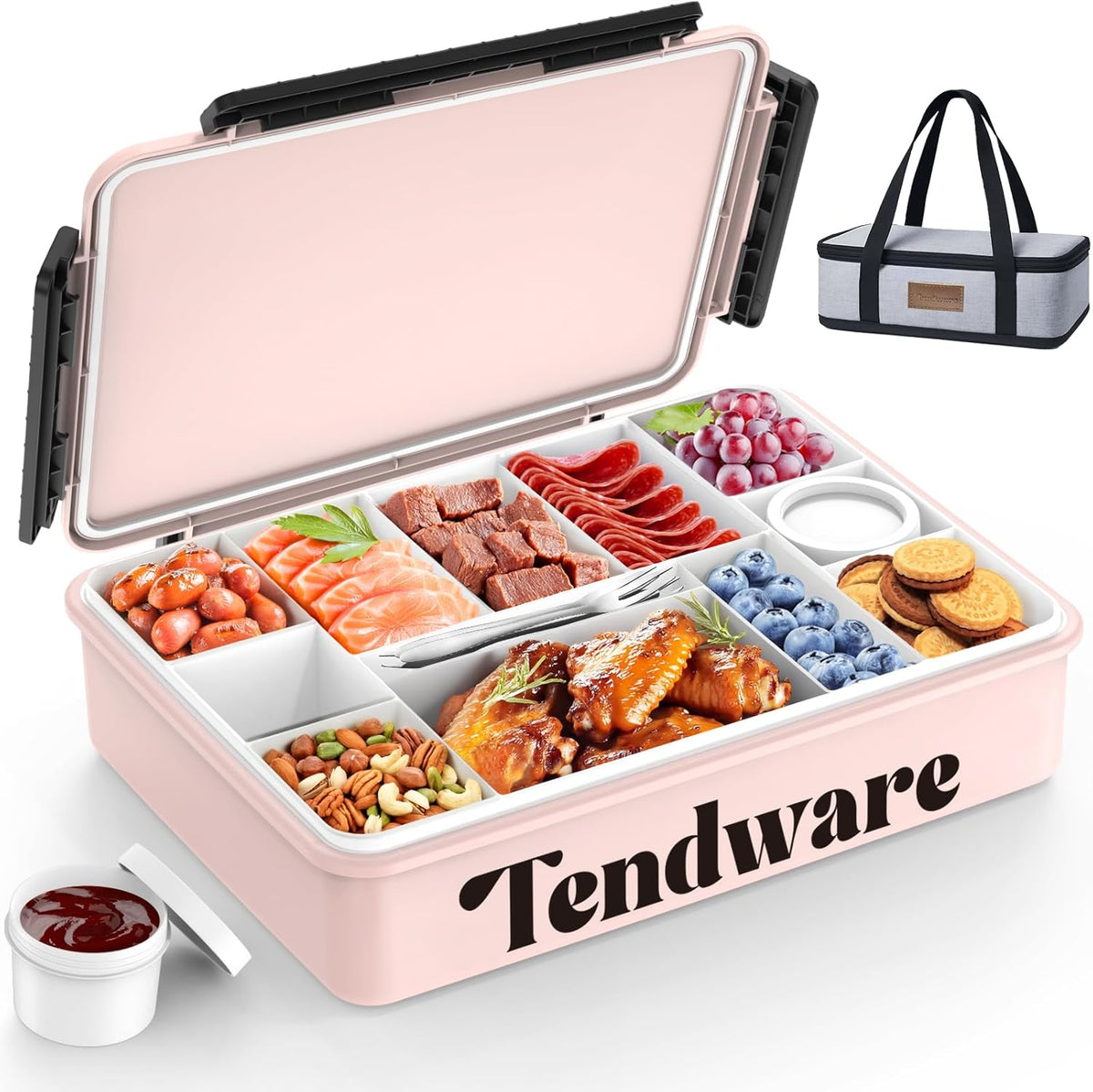 Chilled Portable Snackle Box Container with Ice Pack, Beach Essentials for Summer, Divided Serving Tray with Insulated Bag, Snack Containers for Road Trip Charcuterie Snack Picnic, Peony