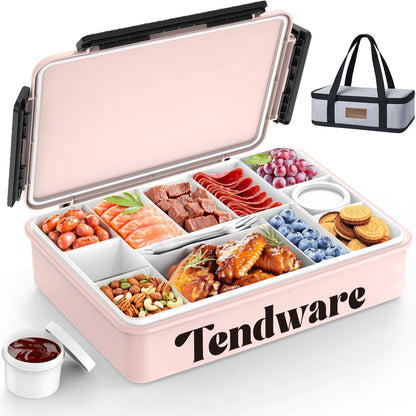 Chilled Portable Snackle Box Container with Ice Pack, Beach Essentials for Summer, Divided Serving Tray with Insulated Bag, Snack Containers for Road Trip Charcuterie Snack Picnic, Peony