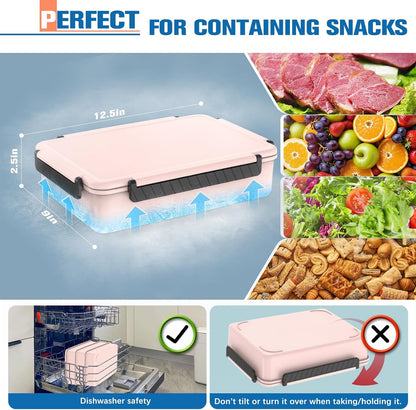 Chilled Portable Snackle Box Container with Ice Pack, Beach Essentials for Summer, Divided Serving Tray with Insulated Bag, Snack Containers for Road Trip Charcuterie Snack Picnic, Peony