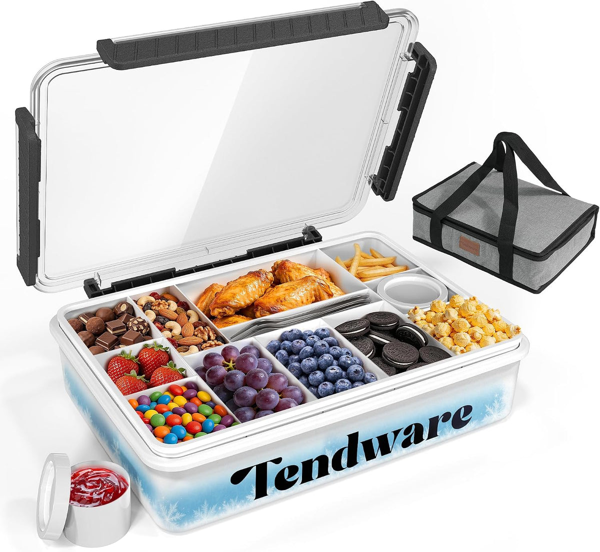Chilled Portable Snackle Box Container with Ice Pack, Beach Essentials for Summer, Divided Serving Tray with Insulated Bag, Snack Containers for Road Trip Charcuterie Snack Picnic, Peony