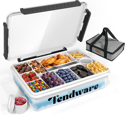 Chilled Portable Snackle Box Container with Ice Pack, Beach Essentials for Summer, Divided Serving Tray with Insulated Bag, Snack Containers for Road Trip Charcuterie Snack Picnic, Peony