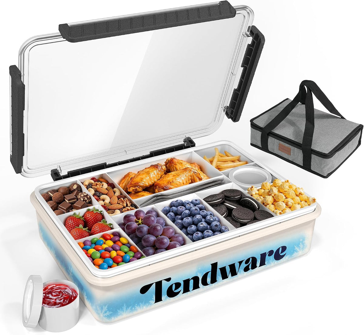 Chilled Portable Snackle Box Container with Ice Pack, Beach Essentials for Summer, Divided Serving Tray with Insulated Bag, Snack Containers for Road Trip Charcuterie Snack Picnic, Peony