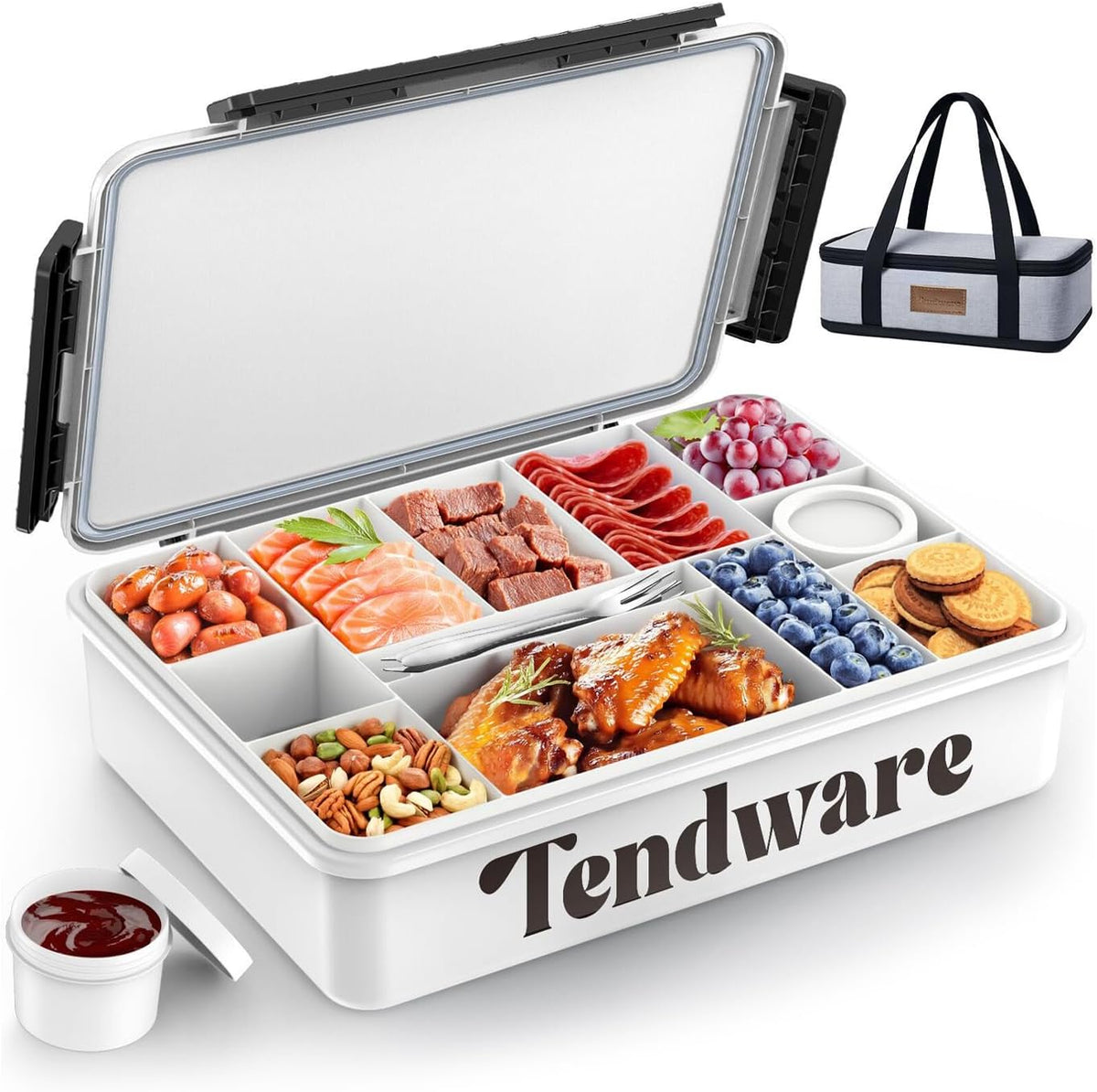 Chilled Portable Snackle Box Container with Ice Pack, Beach Essentials for Summer, Divided Serving Tray with Insulated Bag, Snack Containers for Road Trip Charcuterie Snack Picnic, Peony