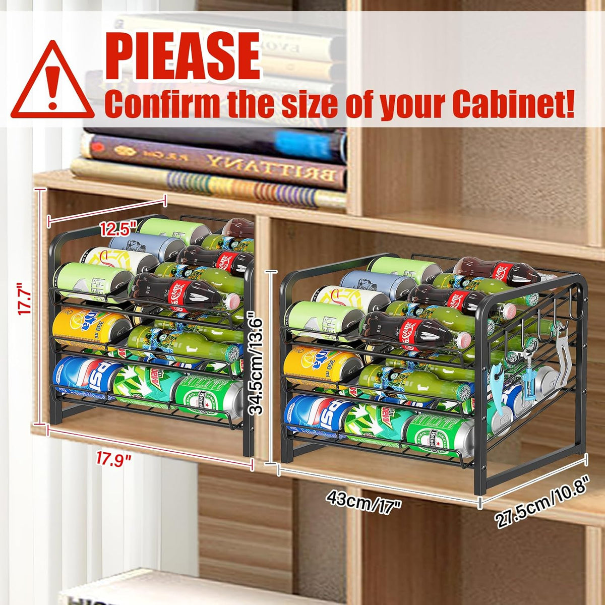 6-Tier Stackable Soda Can Rack Organizer for Pantry, Black, 2 Pack | Adjustable Can Dispenser Holds Up to 60 Cans, with 12 Hooks,Can Storage Holder for Various Ounces of Canned Food Soda Drinks