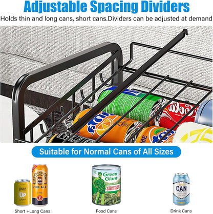 6-Tier Stackable Soda Can Rack Organizer for Pantry, Black, 2 Pack | Adjustable Can Dispenser Holds Up to 60 Cans, with 12 Hooks,Can Storage Holder for Various Ounces of Canned Food Soda Drinks