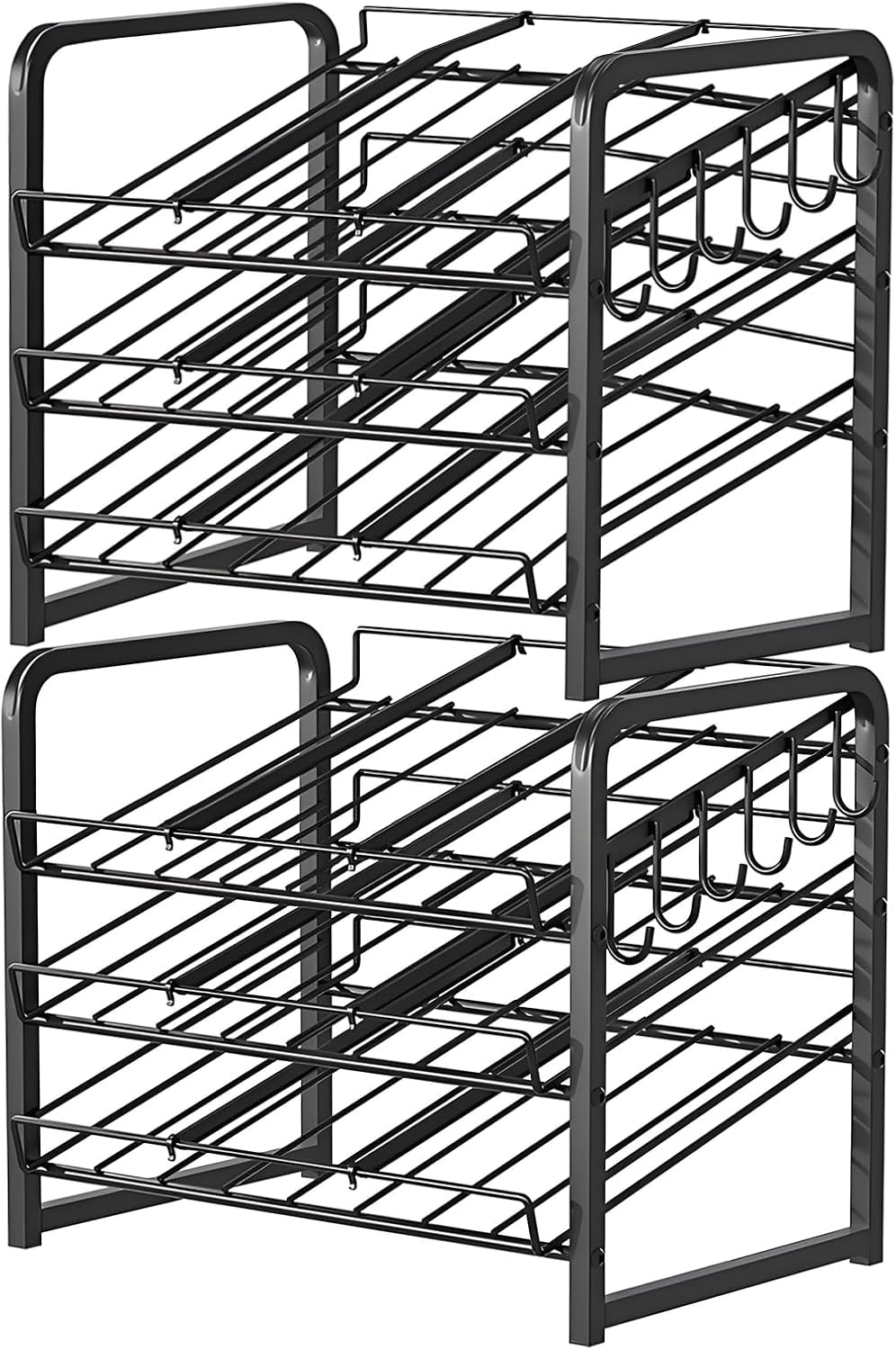 6-Tier Stackable Soda Can Rack Organizer for Pantry, Black, 2 Pack | Adjustable Can Dispenser Holds Up to 60 Cans, with 12 Hooks,Can Storage Holder for Various Ounces of Canned Food Soda Drinks