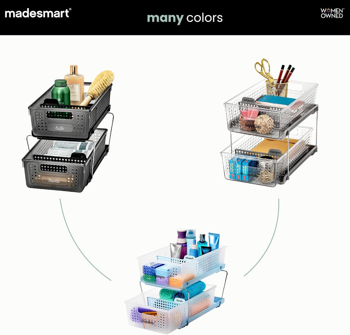 2 Tier Organizer, Under Cabinet Storage with Pull Out Sliding Drawers, for Cleaning Supplies, Undersink Storage, Sponges, Bottles & Bath, Adjustable Dividers & Pull Out Baskets, Clear