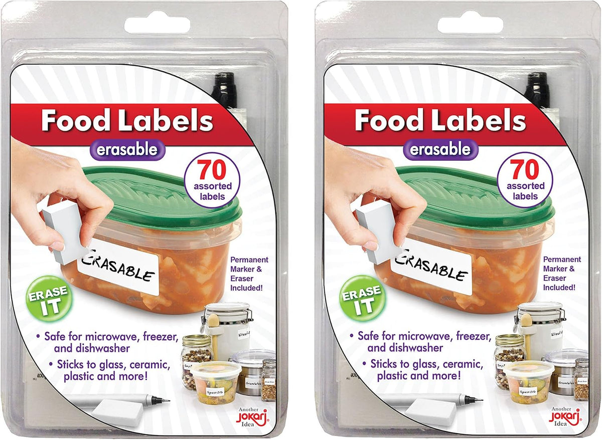 Erasable Food Labels Starter Kits With Pen & Erasers, Reusable Label Multi-Color, Freezer, Microwave & Dishwasher Safe Kitchen Tool for All-Purpose Meal Organization