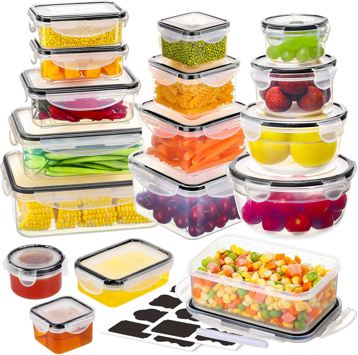 52 PCS Food Storage Containers with Lids Airtight (26 Lids & 26 Containers) | Reusable Plastic Leakproof Meal-Prep Container for Kitchen Storage Organization Microwave/Dishwasher Safe with Labels & Pen