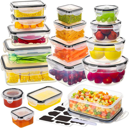 52 PCS Food Storage Containers with Lids Airtight (26 Lids & 26 Containers) | Reusable Plastic Leakproof Meal-Prep Container for Kitchen Storage Organization Microwave/Dishwasher Safe with Labels & Pen