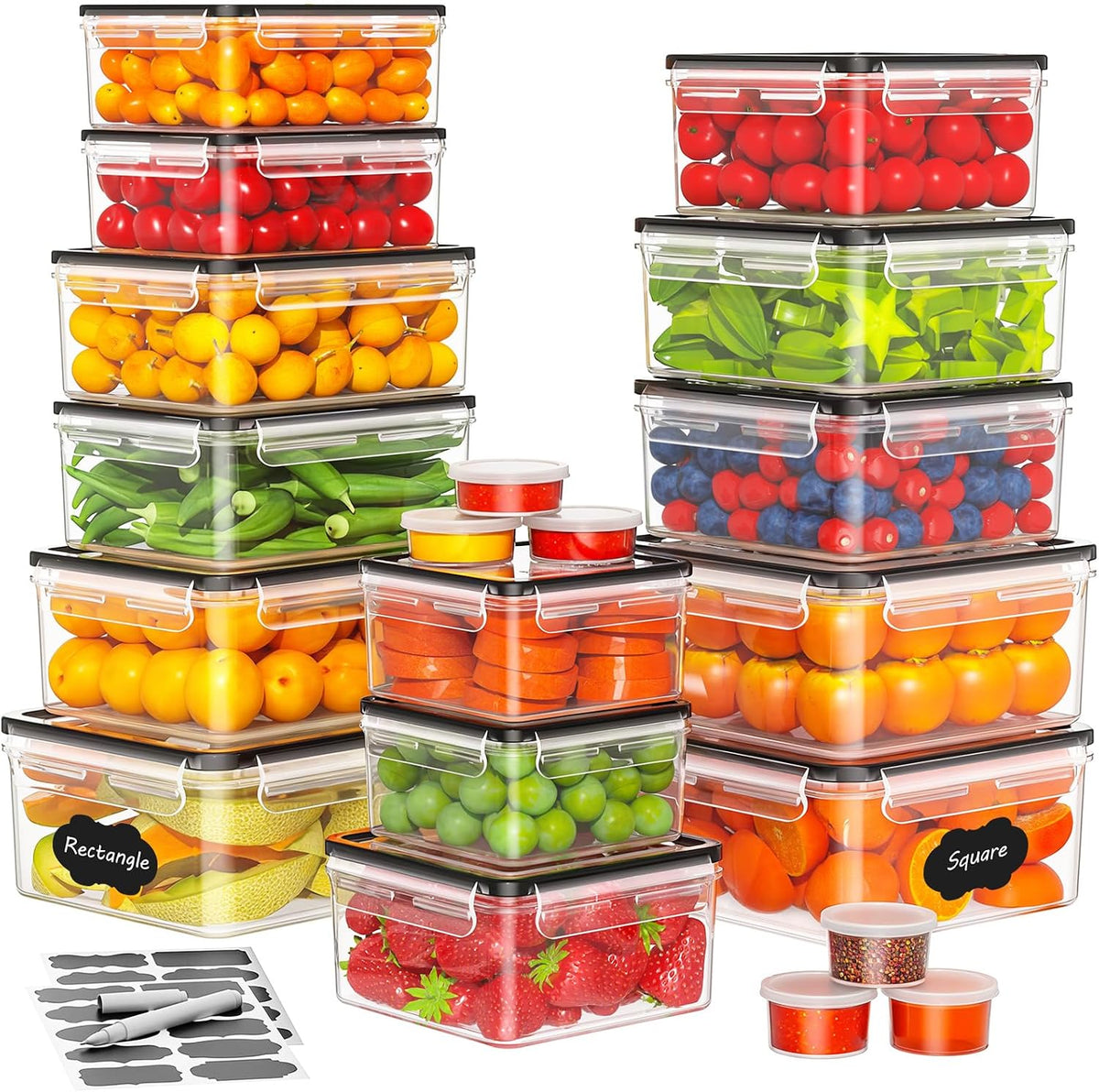52 PCS Food Storage Containers with Lids Airtight (26 Lids & 26 Containers) | Reusable Plastic Leakproof Meal-Prep Container for Kitchen Storage Organization Microwave/Dishwasher Safe with Labels & Pen