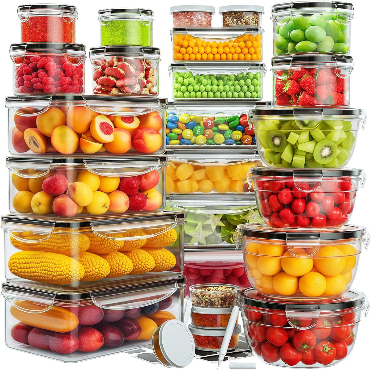 52 PCS Food Storage Containers with Lids Airtight (26 Lids & 26 Containers) | Reusable Plastic Leakproof Meal-Prep Container for Kitchen Storage Organization Microwave/Dishwasher Safe with Labels & Pen