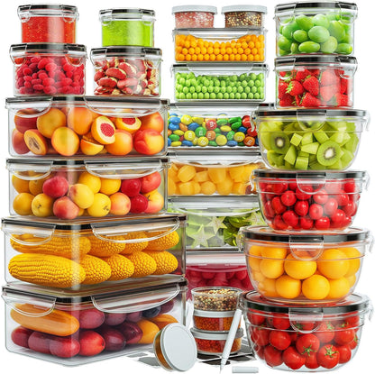52 PCS Food Storage Containers with Lids Airtight (26 Lids & 26 Containers) | Reusable Plastic Leakproof Meal-Prep Container for Kitchen Storage Organization Microwave/Dishwasher Safe with Labels & Pen