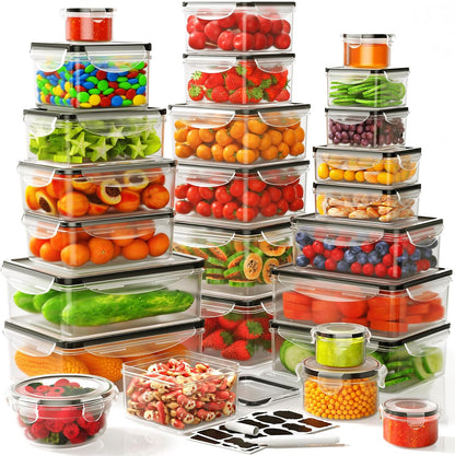 52 PCS Food Storage Containers with Lids Airtight (26 Lids & 26 Containers) | Reusable Plastic Leakproof Meal-Prep Container for Kitchen Storage Organization Microwave/Dishwasher Safe with Labels & Pen