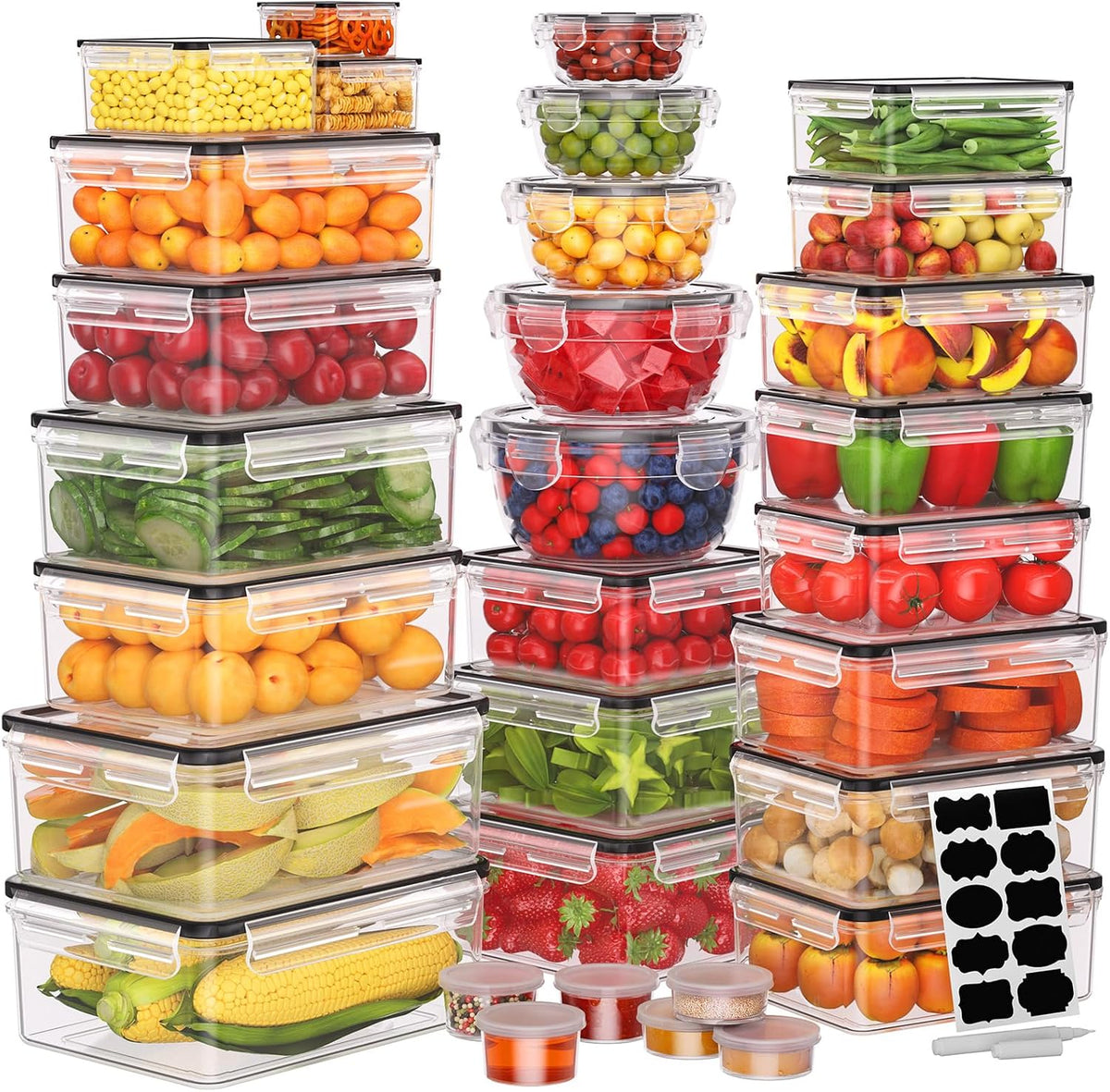 52 PCS Food Storage Containers with Lids Airtight (26 Lids & 26 Containers) | Reusable Plastic Leakproof Meal-Prep Container for Kitchen Storage Organization Microwave/Dishwasher Safe with Labels & Pen