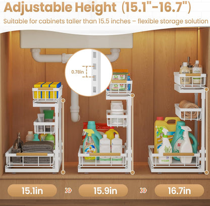 Under Sink Organizer and Storage for Bathroom and Kitchen - 3 Tier Under Cabinet Pull Out Shelf Organizers - Slide Out Drawer Organization for Home Cabinets Shelves and Drawers