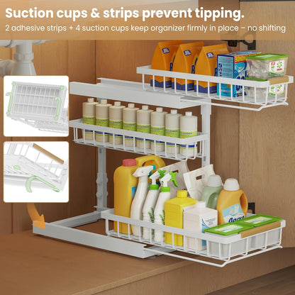 Under Sink Organizer and Storage for Bathroom and Kitchen - 3 Tier Under Cabinet Pull Out Shelf Organizers - Slide Out Drawer Organization for Home Cabinets Shelves and Drawers