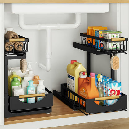 Under Sink Organizer and Storage for Bathroom and Kitchen - 3 Tier Under Cabinet Pull Out Shelf Organizers - Slide Out Drawer Organization for Home Cabinets Shelves and Drawers