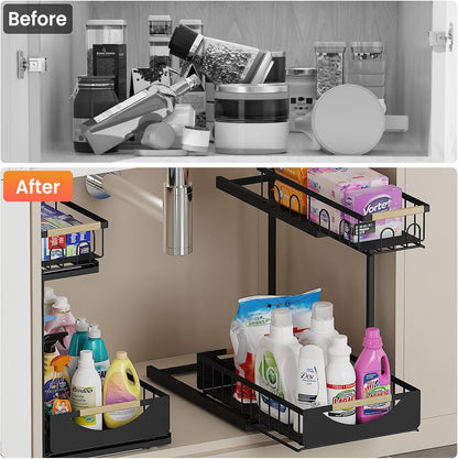 Under Sink Organizer and Storage for Bathroom and Kitchen - 3 Tier Under Cabinet Pull Out Shelf Organizers - Slide Out Drawer Organization for Home Cabinets Shelves and Drawers