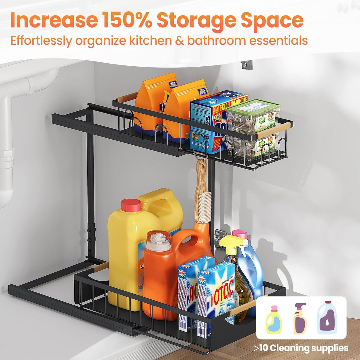 Under Sink Organizer and Storage for Bathroom and Kitchen - 3 Tier Under Cabinet Pull Out Shelf Organizers - Slide Out Drawer Organization for Home Cabinets Shelves and Drawers
